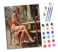 XXHXIE Paint by Numbers Kits for Adults Painting Kits for Beginners On Clear Symbols Colored Canvas Street Cafe Girl Easy DIY Paintwork for Home Wall Decor 16x20in Frameless