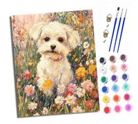 XXHXIE Paint by Numbers Paint by Numbers for Adults Beginners 40 x 50 cm Bichon Frise Garden Adults Paint by Numbers with Paint Brushes DIY Painting for Home Decoration Without Frame