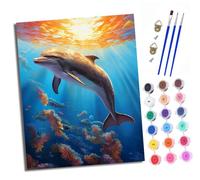 XXHXIE Paint by Numbers Paint by Numbers for Adults Beginners 40 x 50 cm Cute Dolphins in The deep sea Adults Paint by Numbers with Paint Brushes DIY Painting for Home Decoration Without Frame