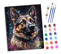 XXHXIE Paint by Numbers Paint by Numbers for Adults Beginners 40 x 50 cm German Shepherd Color Ink Spot Adults Paint by Numbers with Paint Brushes DIY Painting for Home Decoration with Frame