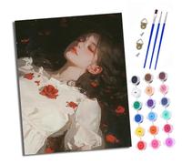 XXHXIE Paint by Numbers Paint by Numbers for Adults Beginners 40 x 50 cm Girl in The sea of Roses Adults Paint by Numbers with Paint Brushes DIY Painting for Home Decoration Without Frame
