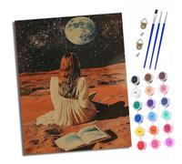 XXHXIE Paint by Numbers Paint by Numbers for Adults Beginners 40 x 50 cm Girl Reading a Book on The Planet Adults Paint by Numbers with Paint Brushes DIY Painting for Home Decoration Without Frame