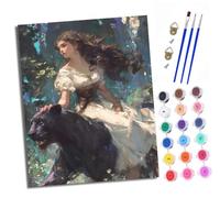 XXHXIE Paint by Numbers Paint by Numbers for Adults Beginners 40 x 50 cm Girl Riding a Black Panther Adults Paint by Numbers with Paint Brushes DIY Painting for Home Decoration Without Frame