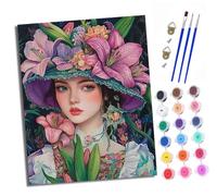 XXHXIE Paint by Numbers Paint by Numbers for Adults Beginners 40 x 50 cm Lily Flower Girl Adults Paint by Numbers with Paint Brushes DIY Painting for Home Decoration Without Frame