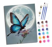 XXHXIE Paint by Numbers Paint by Numbers for Adults Beginners 40 x 50 cm Moon and Blue Butterfly Adults Paint by Numbers with Paint Brushes DIY Painting for Home Decoration with Frame