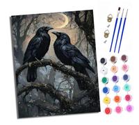 XXHXIE Paint by Numbers Paint by Numbers for Adults Beginners 40 x 50 cm Moonlight Branches Crow Adults Paint by Numbers with Paint Brushes DIY Painting for Home Decoration with Frame