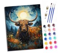 XXHXIE Paint by Numbers Paint by Numbers for Adults Beginners 40 x 50 cm Moonlight Highland Cattle Adults Paint by Numbers with Paint Brushes DIY Painting for Home Decoration with Frame