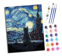 XXHXIE Paint by Numbers Paint by Numbers for Adults Beginners 40 x 50 cm Moonlight Kitten Back Adults Paint by Numbers with Paint Brushes DIY Painting for Home Decoration with Frame