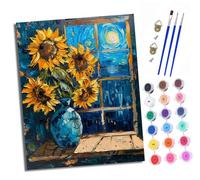 XXHXIE Paint by Numbers Paint by Numbers for Adults Beginners 40 x 50 cm Moonlight Sunflowers by The Window Adults Paint by Numbers with Paint Brushes DIY Painting for Home Decoration with Frame