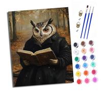 XXHXIE Paint by Numbers Paint by Numbers for Adults Beginners 40 x 50 cm Owl Reading a Book Adults Paint by Numbers with Paint Brushes DIY Painting for Home Decoration Without Frame