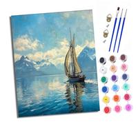 XXHXIE Paint by Numbers Paint by Numbers for Adults Beginners 40 x 50 cm Sailboat on The sea Adults Paint by Numbers with Paint Brushes DIY Painting for Home Decoration with Frame