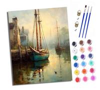 XXHXIE Paint by Numbers Paint by Numbers for Adults Beginners 40 x 50 cm Sailboats in The Harbor Adults Paint by Numbers with Paint Brushes DIY Painting for Home Decoration with Frame