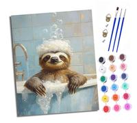 XXHXIE Paint by Numbers Paint by Numbers for Adults Beginners 40 x 50 cm Sloth Taking a Bath in The Bathtub Adults Paint by Numbers with Paint Brushes DIY Painting for Home Decoration with Frame