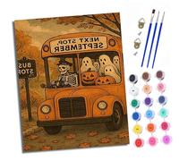 XXHXIE Paint by Numbers Paint by Numbers for Adults Beginners 40 x 50 cm The Ghost Bus Heading to September Adults Paint by Numbers with Paint Brushes DIY Painting for Home Decoration with Frame