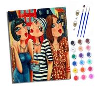 XXHXIE Paint by Numbers Paint by Numbers for Adults Beginners 40 x 50 cm Three Street Fashion Women Adults Paint by Numbers with Paint Brushes DIY Painting for Home Decoration Without Frame