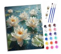 XXHXIE Paint by Numbers Paint by Numbers for Adults Beginners 40 x 50 cm White Water Lily Adults Paint by Numbers with Paint Brushes DIY Painting for Home Decoration Without Frame