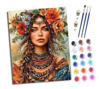 XXHXIE Paint by Numbers Paint by Numbers for Adults Beginners 40 x 50 cm Woman Wearing a Wreath Adults Paint by Numbers with Paint Brushes DIY Painting for Home Decoration Without Frame