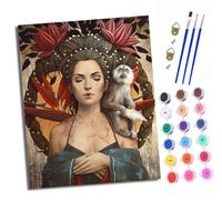 XXHXIE Paint by Numbers Paint by Numbers for Adults Beginners 40 x 50 cm Woman with Folded arms and Monkey Adults Paint by Numbers with Paint Brushes DIY Painting for Home Decoration Without Frame