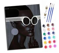 XXHXIE Paint by Numbers Paint by Numbers for Adults Beginners 40 x 50 cm Woman with White Frame Glasses Adults Paint by Numbers with Paint Brushes DIY Painting for Home Decoration Without Frame