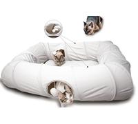 XxingSheep 4 Ways Shuttled XL Cat Tunnel Bed for Indoor Cats Peekaboo Cat Cave Donut with Cool Mat