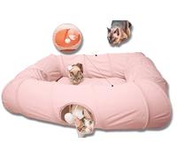 XxingSheep 4 Ways Shuttled XL Cat Tunnel Bed for Indoor Cats Peekaboo Cat Cave Donut with Cool Mat (Pink)