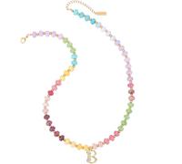 XXKOTWA Initial Necklaces for Women with Bubble Letter Pendant and Colorful Beaded Gemstone - Choker 14k Gold Dainty Charm Natural Stone Handmade Jewelry Gift for Her Girlfriend Sister, 18inches