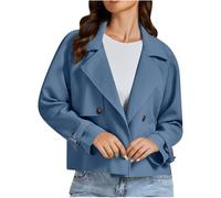 (XXL, 001 Navy) Women's Jackets Cropped Trench Coats Lapel Double Breasted Blazer Long Sleeve Casual Jacket Button Down Peacoat Trench Jackets Overcoat Winter Coat Ou