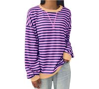 (XXL, 004* Purple) Womens Tops Clearance Women's Oversized Sweatshirts Striped Pullover Tops Crewneck Long Sleeve Casual Shirts Dressy Cute Jumpers Top Loose Sweatshirt