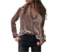 (XXL, 02* Rose Gold) Velvet Tops for Women Long Sleeve Button Down Shirts Blazer Jackets Women's Blouses Casual Loose Office Work Tunic Tops Solid Velvet Cardigan Shirts T