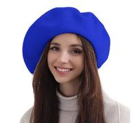 XXL 100% Wool French White Beret Hats for Women Man Painter hat Classic Painter's Hat Girl Solid Color Classic, Sapphire Blue, M/L