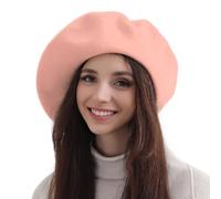 XXL 100% Wool French White Beret Hats for Women Man Painter hat Classic Painter's Hat Girl Solid Color Classic, Pink, M/L