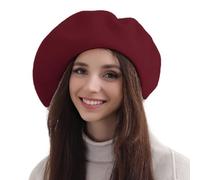 XXL 100% Wool French White Beret Hats for Women Man Painter hat Classic Painter's Hat Girl Solid Color Classic, Wine Red, M/L