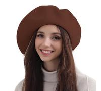 XXL 100% Wool French White Beret Hats for Women Man Painter hat Classic Painter's Hat Girl Solid Color Classic, Chocolate, M/L