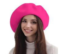 XXL 100% Wool French White Beret Hats for Women Man Painter hat Classic Painter's Hat Girl Solid Color Classic, Rose Red, M/L