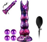 XXL 20cm Fantasy Ovipositor Dildo with Knot - Inflatable Alien Dragon Design with 4 Silicone Eggs, Large Textured Anal Plug with Suction Cup, BDSM Fantasy Toy for Men, Women & Couples (A)