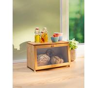 XXL Bamboo Wood Bread Box Clear Door Window Countertop Display