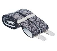 XXL Black and Grey Paisley Pattern Trouser Braces X back 35mm 4 Silver Clips 52 Inches Extra Long