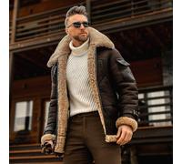 (XXL, black) Men's Winter Pilot Flight Faux Fur Shearling Leather Jacket Warm Coat High Quality