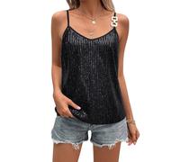 (XXL, Black) Womens Summer Sequin Cami Tops Spaghetti Strap V-Neck Sparkle Shimmer Loose Sleeveless Tanks Tops