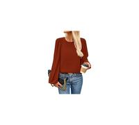 (XXL, Brick red) New Women's Round Neck Lantern Long Sleeved Chiffon Casual Work Shirt