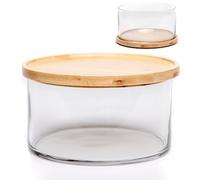 XXL Clear Glass Salad Bowl Dish with Dual Function Bamboo Lid - Extra Large Mixing Bowl with Lid for Salads, Dessert, Fruit, Punch - Centerpiece Large Serving Bowls for Entertaining - 125 Ounces