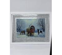 XXL Crushed Diamond Chopping Board with Wagon Caravan Picture Crystal Filled Silver Placemat Sparkly Gypsy Wagon Worktop Saver 30x40cm Mirror Glass Cutting Board