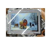 XXL Crushed Diamond Chopping Board with Wagon Caravan Picture Crystal Filled Silver Placemat Sparkly Gypsy Wagon Worktop Saver 30x40cm Mirror Glass Cutting Board