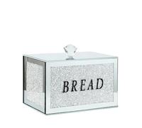 XXL Crushed Diamond Crystal filled Mirrored Bread Bin Storage Kitchen Container, Sparkly Glitter, Bread Box with Handle Lid for Countertop, Silver Colour, Stylish and Attractive design