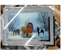 XXL Crushed Diamond Glass Chopping Board Sparkly Wagon Caravan Picture Worktop Saver, Crystal Silver Placemat, Mirror Glass Cutting Board 30x40cm