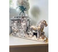 XXL Crushed Diamond Horse & Wagon Ornament - 35cm Silver Gypsy Carriage Shelf Sitter - Crystal Bling Traveller Caravan Decor - Horse with Buggy & Big Wheels - Luxury Gift & Home Decoration