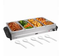 XXL Electric Buffet Server, 5 Trays Food Warmer, 3 x 2.5L Trays & 2 x 1.2L Capacity, Stainless Steel, Includes 5 Lids & Serving Spoons, 450W, Heat Control, Buffet, kitchen & Dining