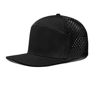 XXL Flat Brim 5 Panel Hats for Men Performance Snapback Hats Quick Dry Laser Perforated Trucker Hat for Big Head, Black, XXL