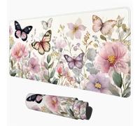XXL Gaming Mouse Mat, Large Desk Pad, Flower & Pink 80 x 40 cm 1D#1107