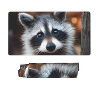 XXL Gaming Mouse Pad 40x75cm, Cute Raccoon Large Desktop Mouse Mat with Non-Slip Rubber Base, Waterproof & Stitched Edges for Gaming/Office